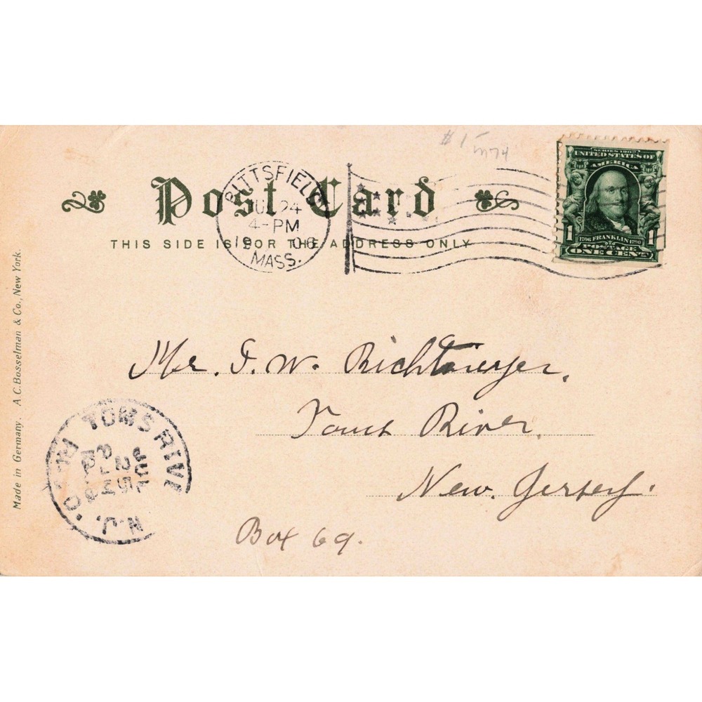 Vintage 1907 Longfellow's Home Pittsfield Mass Postcard AC Bosselman Germany - Picture 2 of 2
